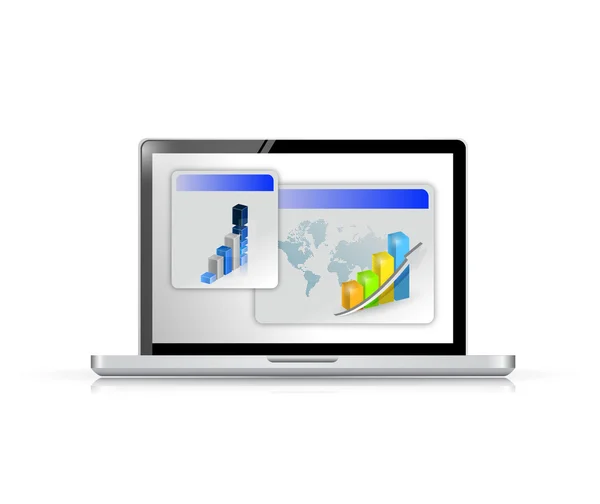 Laptop and business graphs illustration design — Stock Photo, Image