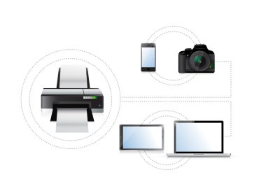 Yazdırma seçenekleri. Elektronik kümesi. illüstrasyon