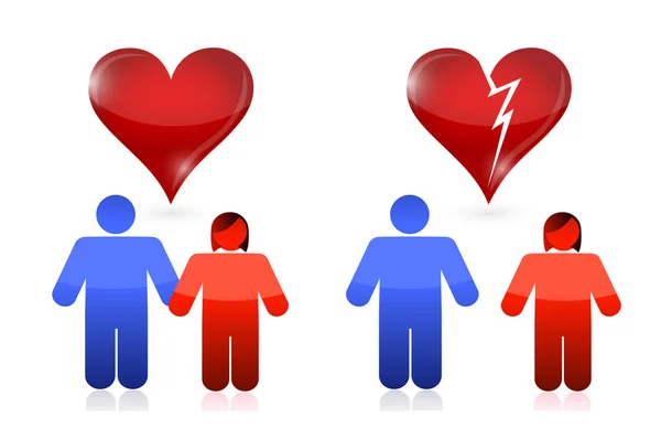 Amor versus conceito de divórcio. Desenho ilustrativo — Fotografia de Stock