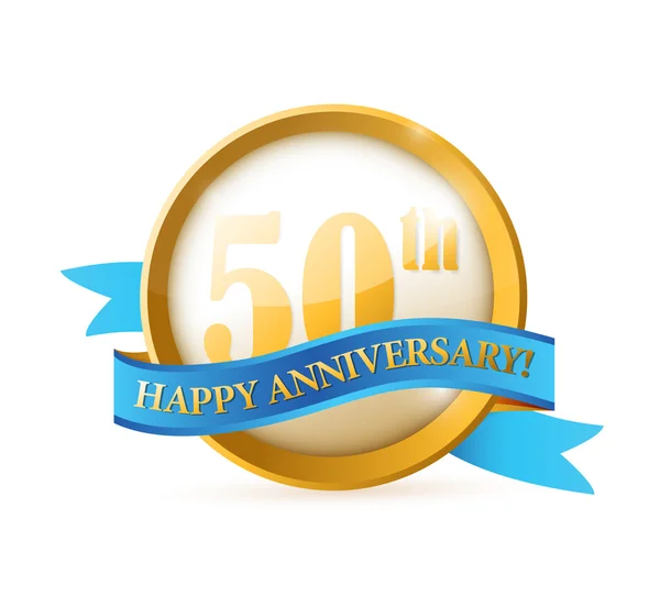 50th anniversary seal and ribbon illustration — Stock Photo, Image