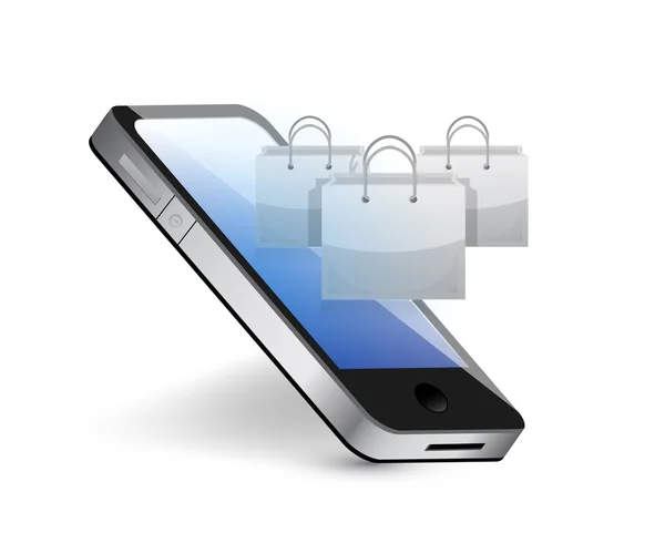 Telefoon met boodschappentassen. afbeelding ontwerp — Stockfoto