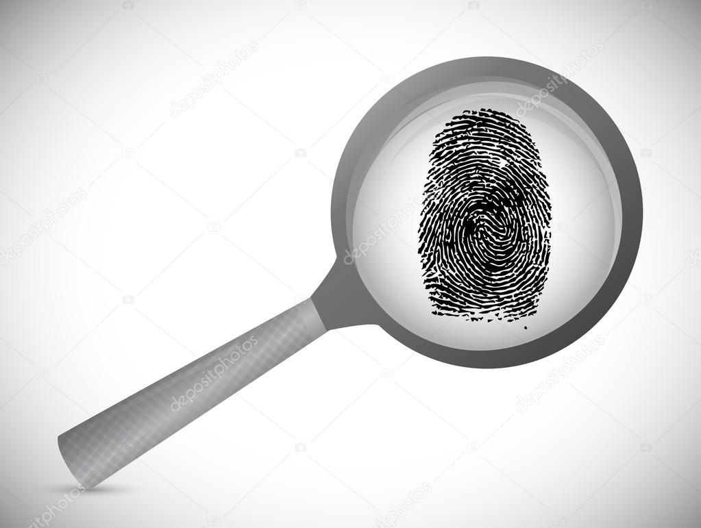 fingerprint under a magnify glass. illustration