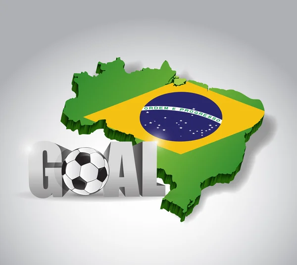 Brazílie fotbal a cíl 3d text podepsat. fotbal — Stock fotografie