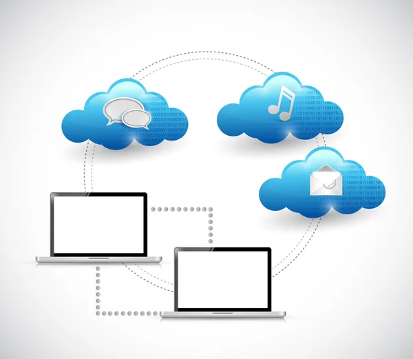 Laptop-anslutning och cloud computing illustration — Stockfoto