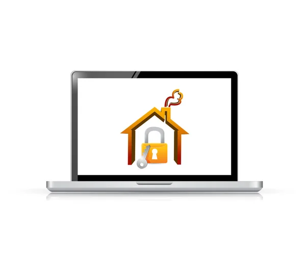 Laptop and home security illustration — Stock Photo, Image