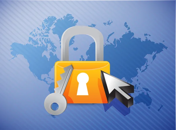 Lock security concept and world map illustration — Stock Photo, Image