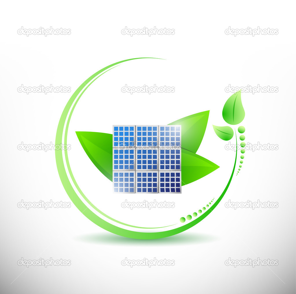 solar panel and stylish leaves. illustration