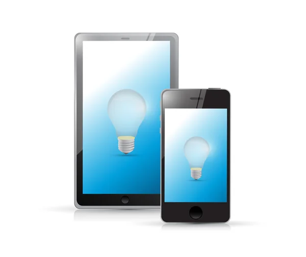 Tablet PC- en telefoon idee gloeilamp illustratie — Stockfoto