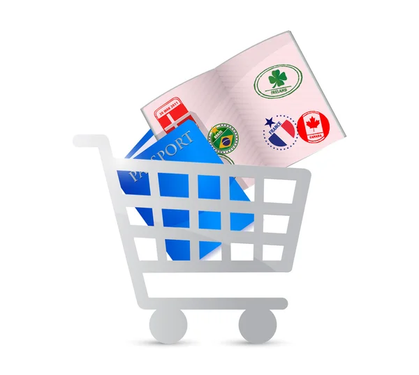 Passport and shopping cart illustration — Stock Photo, Image