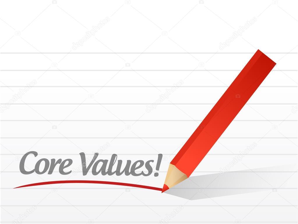 core values written on a white paper. illustration
