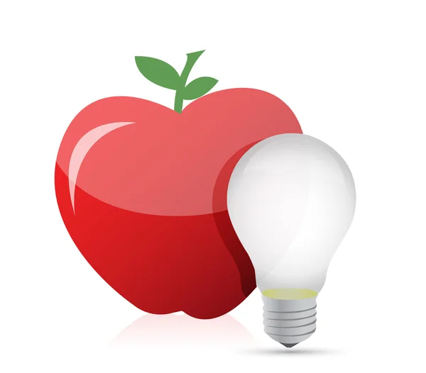 Idea żywności. czerwony ilustracja jabłko i żarówka — Zdjęcie stockowe