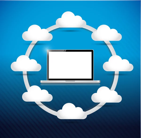 Мережа комп'ютерних хмарних обчислень ноутбуків — стокове фото