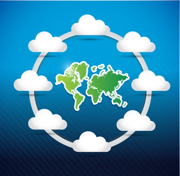 Weltkarte Cloud Computing Netzwerkdiagramm — Stockfoto