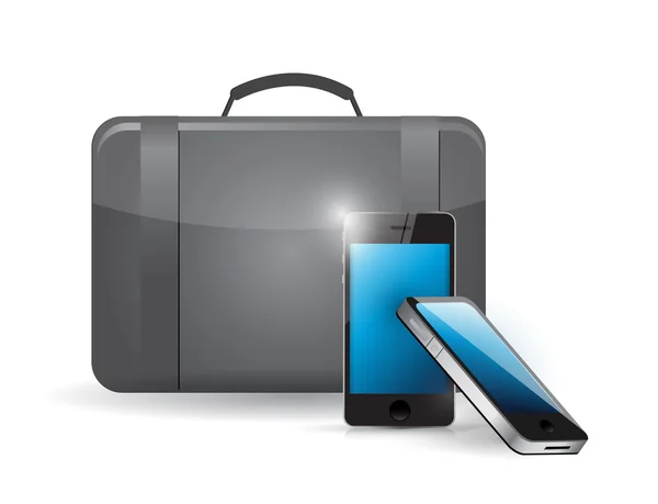 Suitcase and set of phones. illustration — Stock Photo, Image