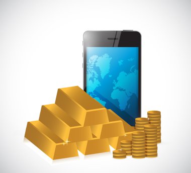 Altın ekonomi kavramı yönetmek yanında telefon.