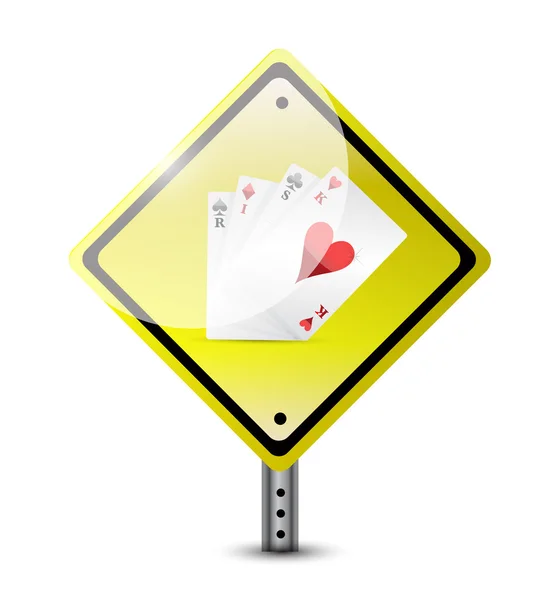 Risk ahead. playing cards road sign concept — Stock Photo, Image