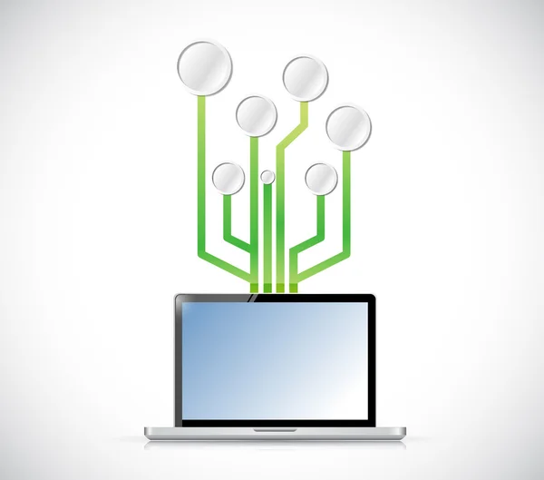 Laptop connected to a circuit network illustration — Stock Photo, Image