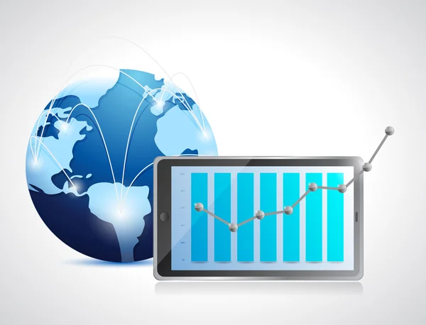 Globe hálózat és tabletta üzleti grafikon — Stock Fotó