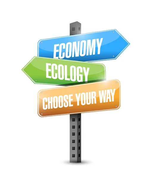 Economy versus ecology. choose your way road sign — Stock Photo, Image