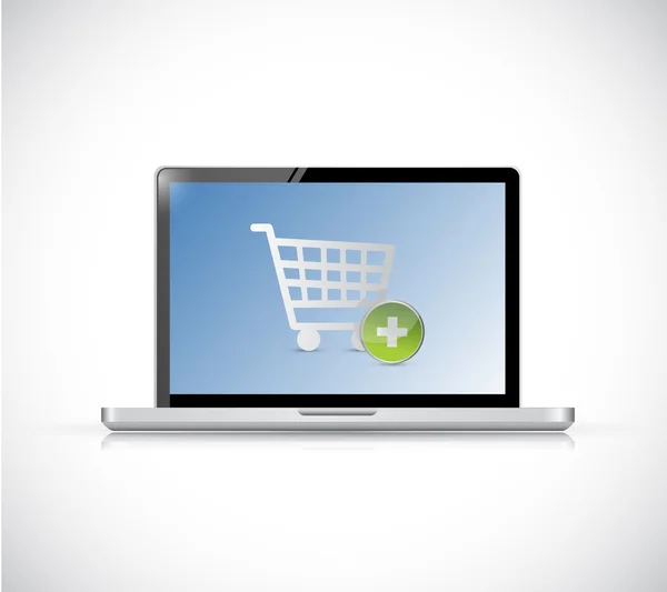 Laptop with a shopping cart button. online — Stock Photo, Image