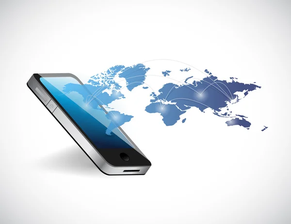 Phone world map network illustration design — Stock Photo, Image