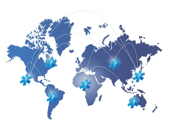 Návrh ilustrace zdravotní sítě mapa světa — Stock fotografie