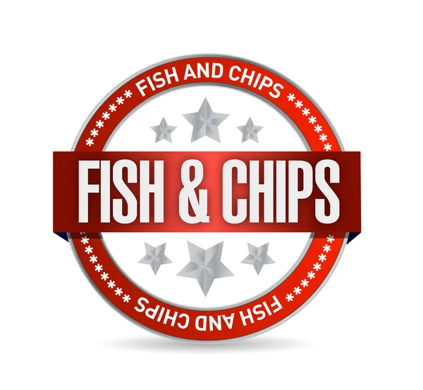 Design de ilustração de selo de peixe e batatas fritas — Fotografia de Stock