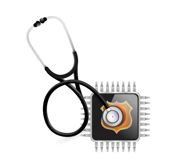 Stethoscope and electronic chip illustration — Stock Photo, Image