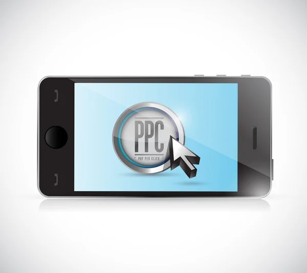 Smartphone met pay-per-klik-knop. PPC concept — Stockfoto