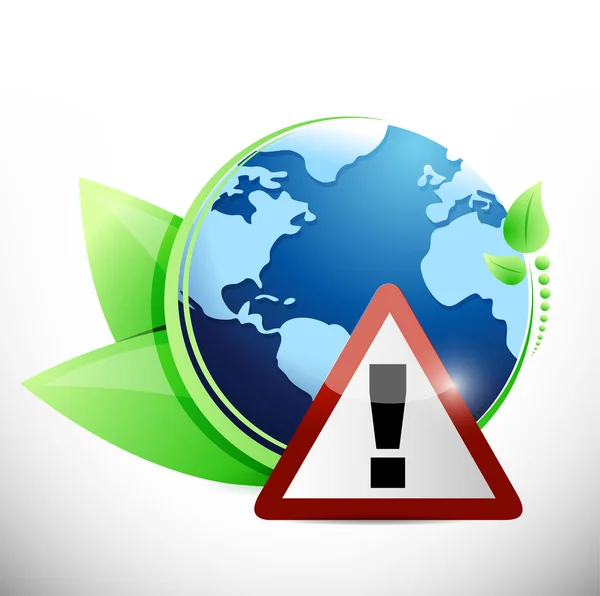 Folhas globo e design de ilustração sinal de aviso — Fotografia de Stock
