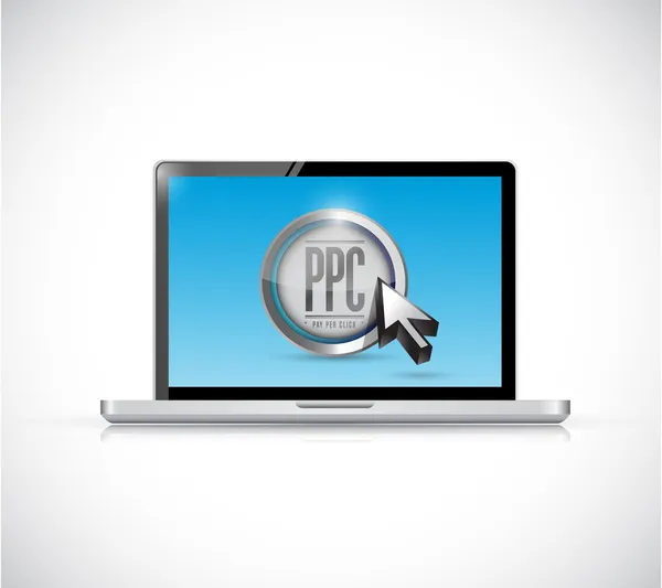 Laptop z zapłacić za kliknięcie przycisku. koncepcja PPC — Zdjęcie stockowe
