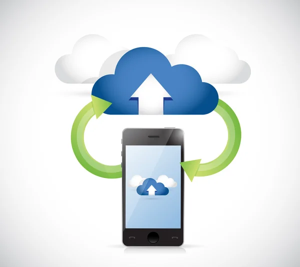 Phone connected to a set of clouds. arrows — Stock Photo, Image