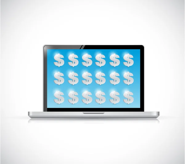 Laptop and dollars symbols illustration design — Stockfoto