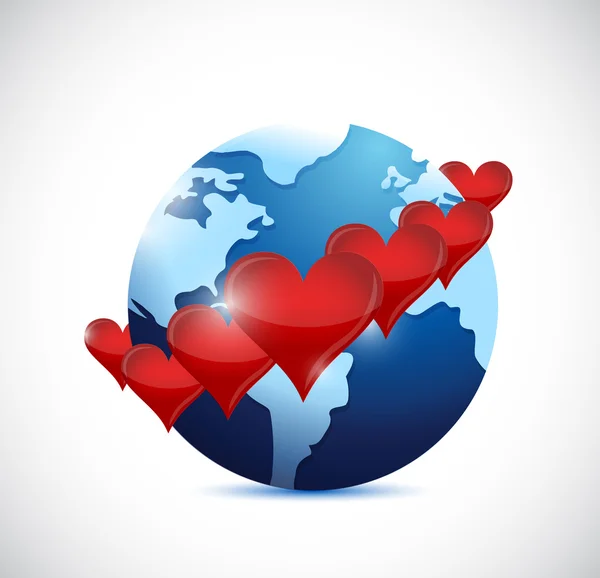 Globus mit roten Herzen um Abbildung — Stockfoto