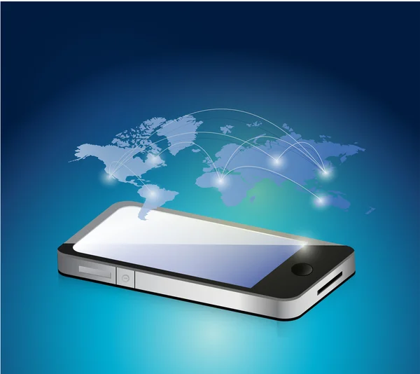 Phone and world map network connection — Stock Photo, Image