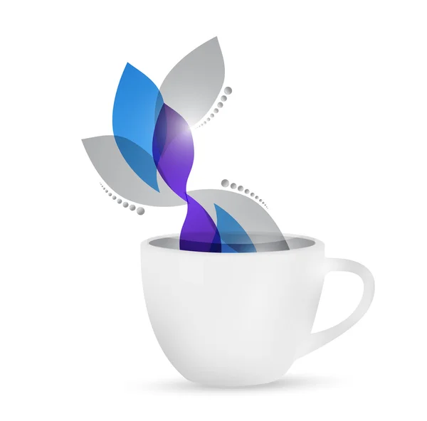 Coffee mug and leaves illustration — Stock Photo, Image