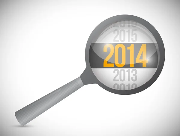 Jaar 2014 over een magnify glas. illustratie — Stockfoto