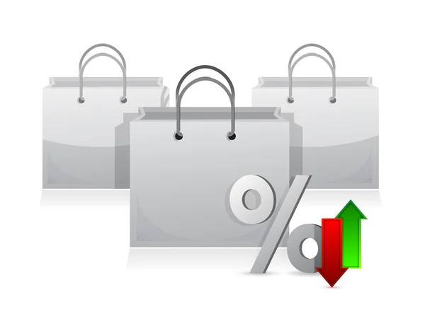 Sacos de compras e símbolo percentual de desconto — Fotografia de Stock