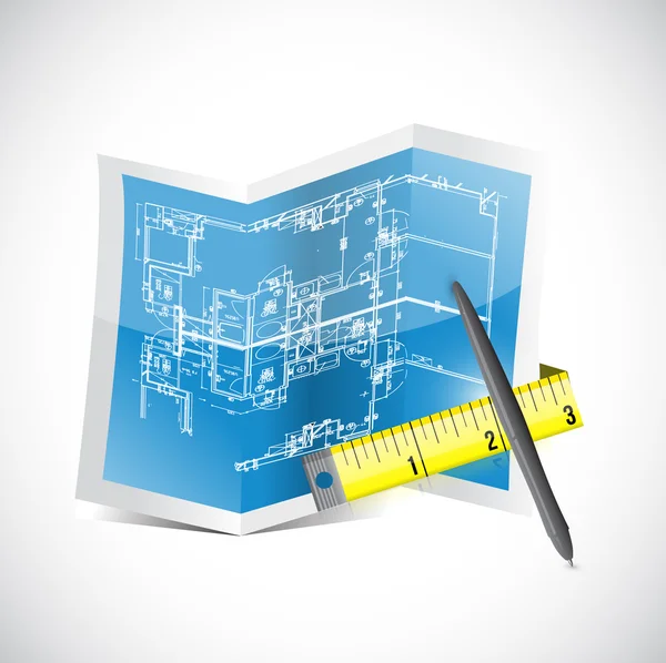 Blueprint och mäta tejp illustration — Stockfoto