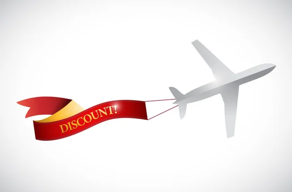 Plane and discount ribbon banner illustration — Stock Photo, Image