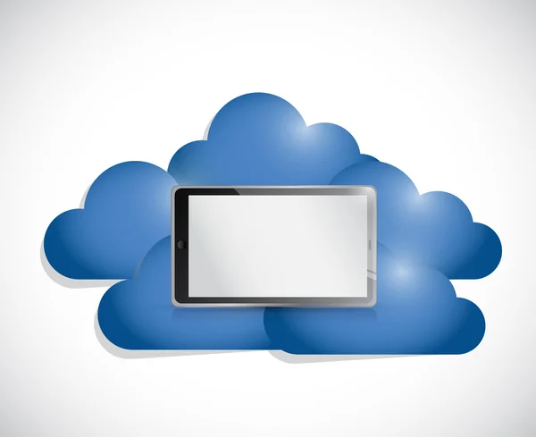 Tableta en medio de un conjunto de nubes . — Foto de Stock