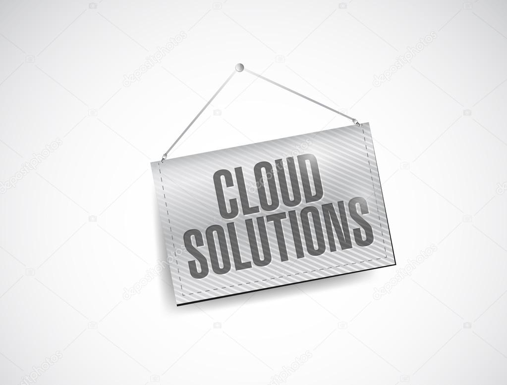 cloud solutions hanging banner illustration