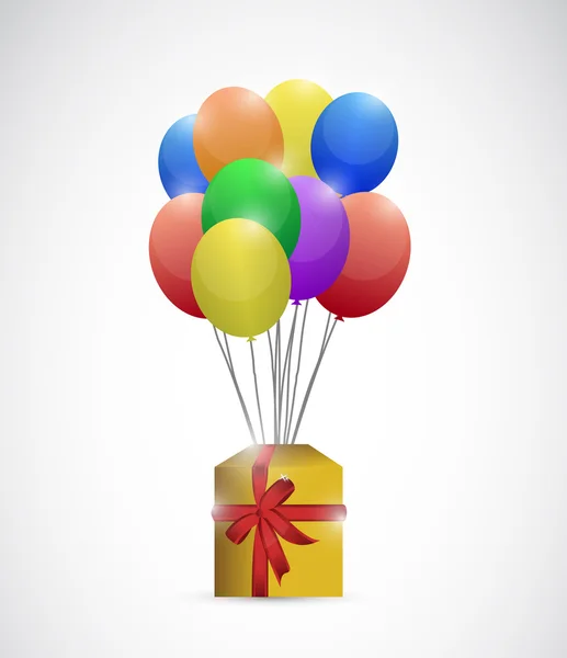 Geschenkkarton und Luftballons. Illustrationsdesign — Stockfoto