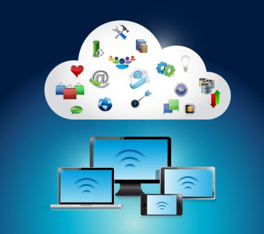 WiFi elektronik bağlantı ve bulut illüstrasyon