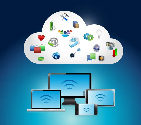 Connessione elettronica Wifi e illustrazione cloud — Foto Stock