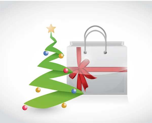 Noel alışveriş ve ağaç illüstrasyon tasarımı — Stok fotoğraf
