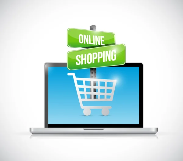 Computer portatile online segno di shopping illustrazione — Foto Stock