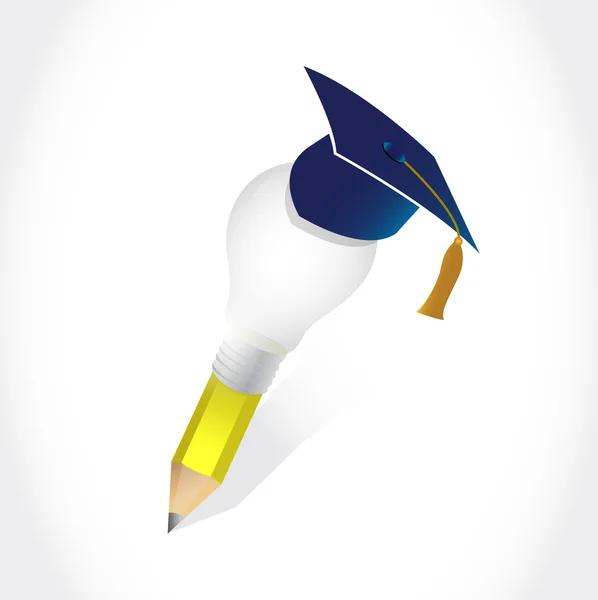 Graduation hat and light bulb idea pencil — Stock Photo, Image