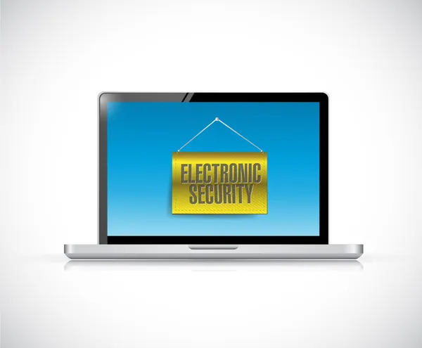 Laptop en elektronische beveiliging teken banner — Stockfoto
