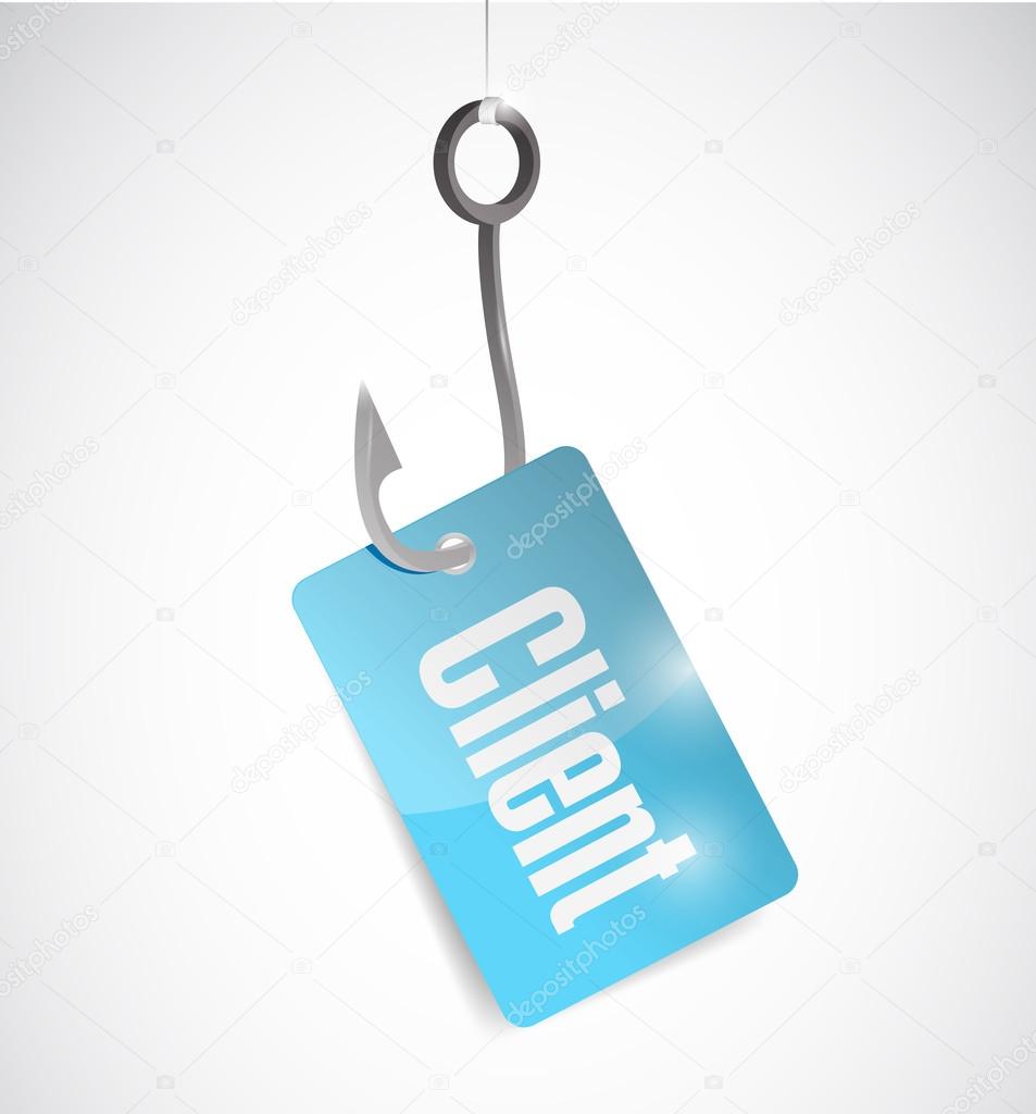 client tag and fishing hook illustration design